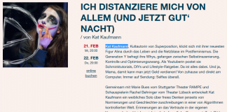 „Ich distanziere mich von allem“ von und mit Kat Kaufmann "Ich distanziere mich von allem" von und mit Kat Kaufmann.