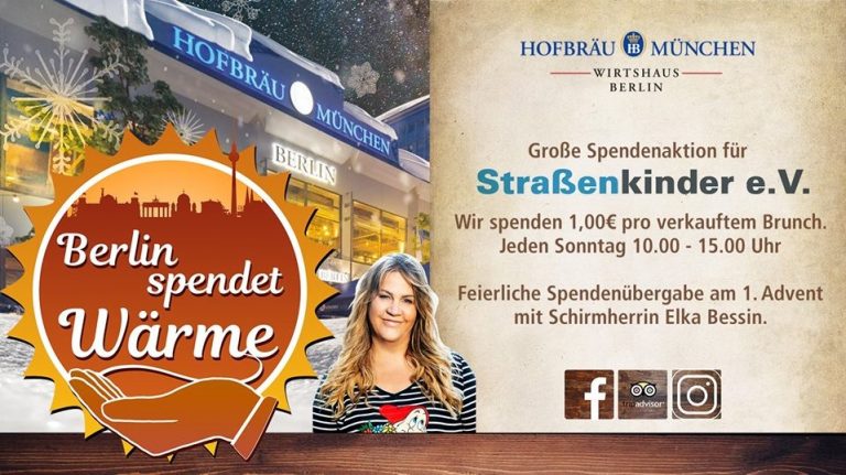 Berlin spendet Wärme. Brunchen für Straßenkinder im Hofbräu-Wirtshaus