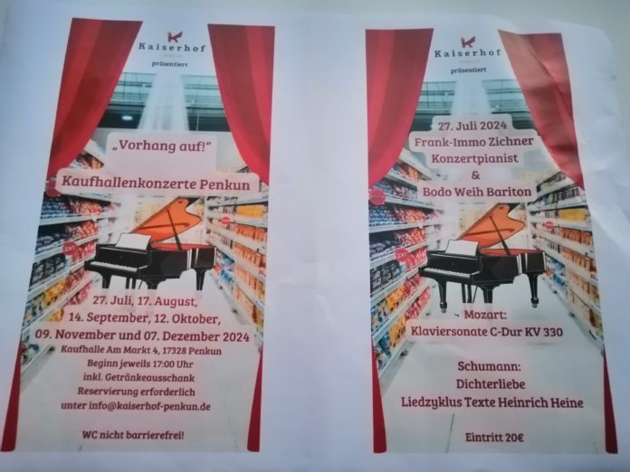 Neue Konzertreihe an einem ganz neuen Ort: In einer Kaufhalle am Markt 4 in Penkun in Vorpommern. Eröffnung mit dem Konzert am 27. Juli '24.