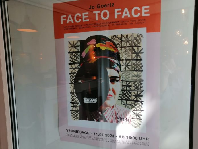 Face to Face von und mit Jo Goertz. Eine Neue Ausstellung im Café K & S Stullenliebe. Gesichter werden gezeigt, entfremdet, verdeckt, versteckt - aus Datenschutz- und anderen Gründen. Kunst, Vernissage Do, 16 Uhr am 11.7.2024, 11. Juli '24