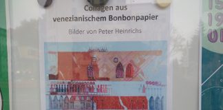 Collagen aus venezianischem Bonbonpapier von Peter Heinrichs. Ausstellung in Berlin-Charlottenburg Ausstellung von Collagen aus venezianischem Bonbonpapier von Peter Heinrichs. Vernissage am 8.11.2024, , am achten November '24., im Haus am Mierendorffplatz )HAM)