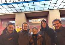 REMEMBER the Sabbath (Erinnere Dich an den Sabbat): Ein Kurzfilm von John D. Adams gezeigt am Samstag, 7.2. beim Berlin Short Film Festival; Handlung spielt in einem Späti von links nach rechts Schauspieler Seán Gallen, John Adams, genauer John D. Adams (Regisseur), Lisa Frericks (Hair, Mape-up, Casting), Kameramann Lars Elliger und Schauspieler Yazan Melhem aus dem Film (Kurzfilm) "Remember the Sabbath"