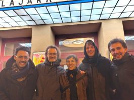 REMEMBER the Sabbath (denk‘ an den Sabbat): Ein Kurzfilm von John D. Adams gezeigt am Samstag, den 7.2. von links nach rechts Schauspieler Seán Gallen, John Adams, genauer John D. Adams (Regisseur), Lisa Frericks (Hair, Mape-up, Casting), Kameramann Lars Elliger und Schauspieler Yazan Melhem aus dem Film (Kurzfilm) "Remember the Sabbath"