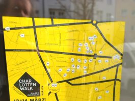 Einladung zum Galeriespaziergang durch Charlottenburg-Wilmersdorf namens Charlottenwalk am 14.3. Charlottenwalk lädt ein zum Spaziergang durch 37 Galerien in Charlottenburg und Wilmersdorf wie Finnland-Institut und Galerie Anna Probst
