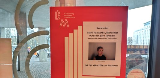 Manchmal würde ich gern schreien – schreibt Steffi Hentschke. Lesung. „Mein Ringen um eine Haltung im Nahostkonflikt“ "Manchmal würde ich gern schreien. Mein Ringen um eine Haltung im Nahostkonflikt" heißt das Buch von Steffi Hentschke, das im Gespräch mit Anastasia Tikhomirova im Rahmen einer Buchpremiere am 18.3.'26 vorgestellt wurde. Im Aufbauhaus.