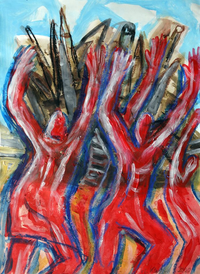 Wolfram P Kastner, Die Waffen nieder, 2023, Acryl auf Leinwand, © Wolfram P. Kastner